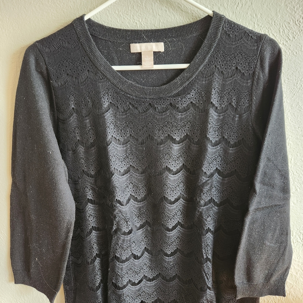 Banana Republic Black Lace Crew Neck Sweater Large